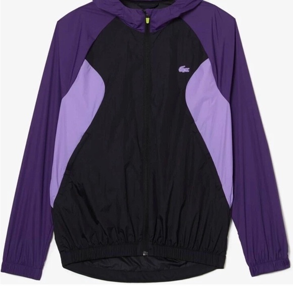 Lacoste Colorblock Windbreaker Jacket Purple Black Hooded Size 52 Size M/L - Picture 2 of 6